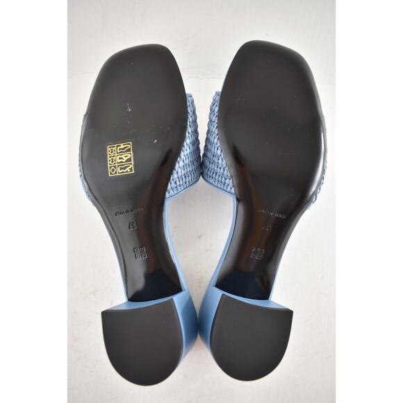Givenchy 4G Denim Blue Raffia Logo Leather Slide On Mule Block Heel Sandal 37 - Picture 15 of 15